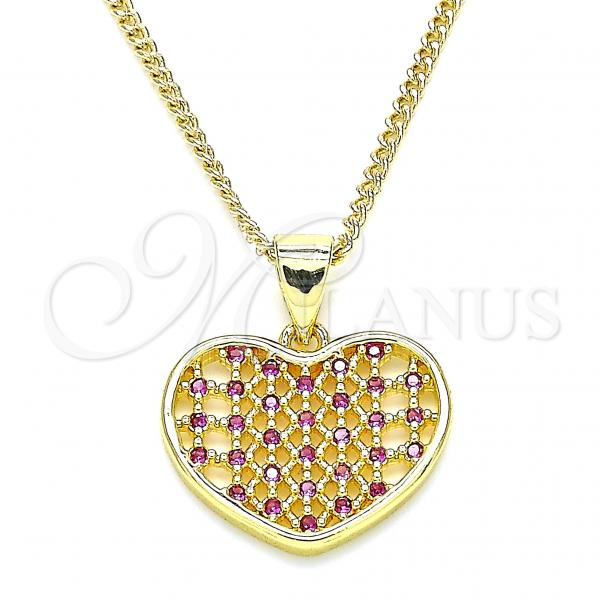 Oro Laminado Pendant Necklace, Gold Filled Style Heart Design, with Ruby Micro Pave, Polished, Golden Finish, 04.156.0336.1.20