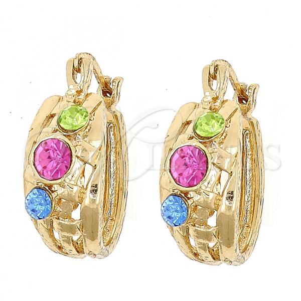 Oro Laminado Small Hoop, Gold Filled Style with Multicolor Crystal, Polished, Golden Finish, 02.150.0008