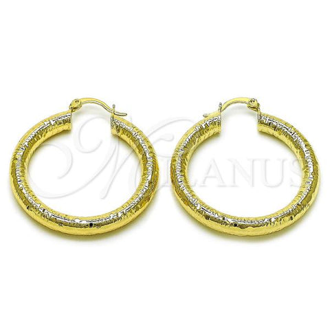 Oro Laminado Medium Hoop, Gold Filled Style Hollow Design, Diamond Cutting Finish, Golden Finish, 02.213.0766.40