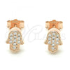 Sterling Silver Stud Earring, Hand of God Design, with White Cubic Zirconia, Polished, Rose Gold Finish, 02.336.0159.1