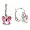 Rhodium Plated Leverback Earring, Butterfly Design, with Light Rose Swarovski Crystals, Polished, Rhodium Finish, 02.239.0011