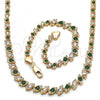 Oro Laminado Necklace and Bracelet, Gold Filled Style with Green and White Cubic Zirconia, Polished, Golden Finish, 06.284.0014.3