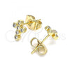 Oro Laminado Stud Earring, Gold Filled Style Cross Design, with White Micro Pave, Polished, Golden Finish, 02.210.0468