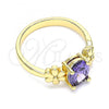 Oro Laminado Multi Stone Ring, Gold Filled Style Flower Design, with Amethyst Cubic Zirconia, Polished, Golden Finish, 01.210.0121.09