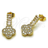 Oro Laminado Stud Earring, Gold Filled Style Four-leaf Clover and Baguette Design, with White Cubic Zirconia, Polished, Golden Finish, 02.283.0246