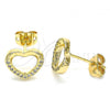 Oro Laminado Stud Earring, Gold Filled Style Heart Design, with White Micro Pave, Polished, Golden Finish, 02.342.0083