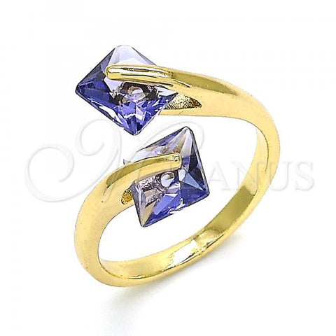 Oro Laminado Multi Stone Ring, Gold Filled Style with Amethyst Cubic Zirconia, Polished, Golden Finish, 01.284.0054.1
