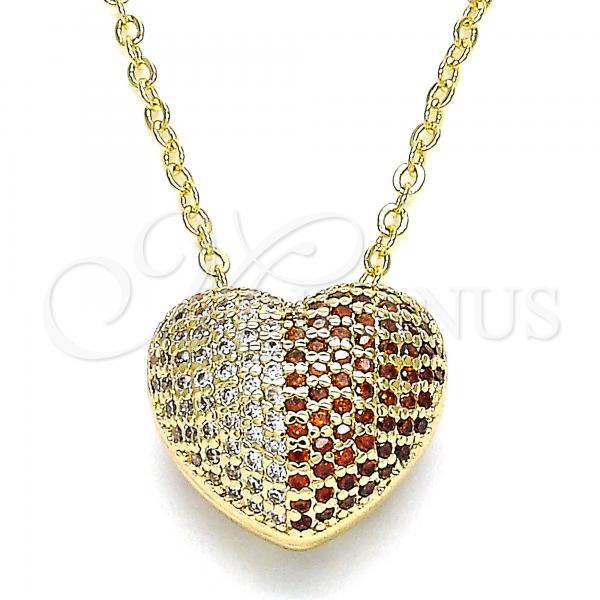 Oro Laminado Pendant Necklace, Gold Filled Style Heart Design, with Garnet and White Micro Pave, Polished, Golden Finish, 04.156.0217.2.18