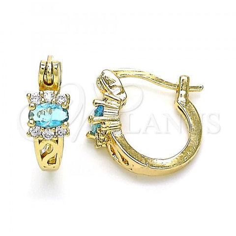 Oro Laminado Small Hoop, Gold Filled Style with Aqua Blue Cubic Zirconia and White Micro Pave, Polished, Golden Finish, 02.210.0498.2.12