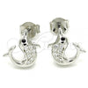 Sterling Silver Stud Earring, Dolphin Design, with Black and White Cubic Zirconia, Polished, Rhodium Finish, 02.336.0099