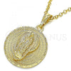 Oro Laminado Religious Pendant, Gold Filled Style Guadalupe Design, Diamond Cutting Finish, Golden Finish, 05.351.0045.1