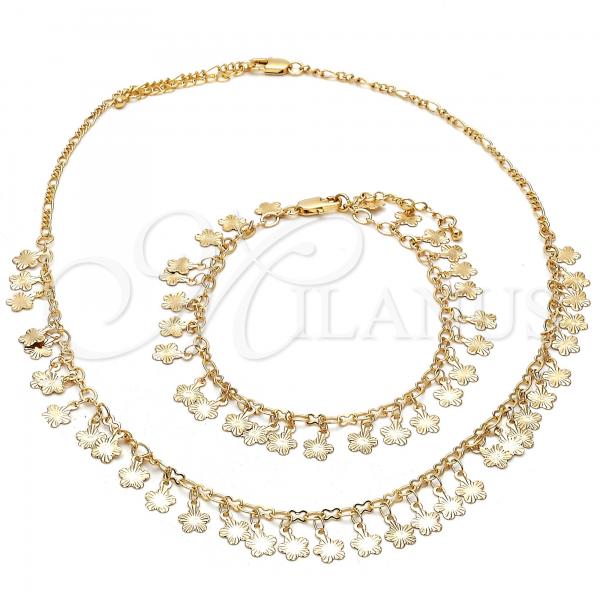 Oro Laminado Necklace and Bracelet, Gold Filled Style Flower Design, Polished, Golden Finish, 06.105.0010