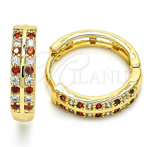 Oro Laminado Huggie Hoop, Gold Filled Style with Garnet and White Cubic Zirconia, Polished, Golden Finish, 02.266.0029.1.20
