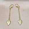 Oro Laminado Long Earring, Gold Filled Style Leaf Design, with White Cubic Zirconia, Diamond Cutting Finish, Golden Finish, 5.089.013