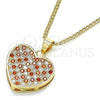 Oro Laminado Pendant Necklace, Gold Filled Style Heart Design, with Garnet and White Micro Pave, Polished, Golden Finish, 04.94.0036.1.20