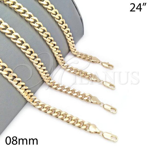 Oro Laminado Basic Necklace, Gold Filled Style Miami Cuban Design, Polished, Golden Finish, 04.63.1399.24