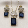 Oro Laminado Earring and Pendant Adult Set, Gold Filled Style Flower Design, with Sapphire Blue Cubic Zirconia and White Micro Pave, Polished, Golden Finish, 10.196.0190.2