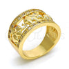 Oro Laminado Multi Stone Ring, Gold Filled Style Elephant Design, with White Micro Pave, Polished, Golden Finish, 01.253.0010.08 (Size 8)