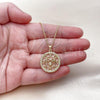 Oro Laminado Pendant Necklace, Gold Filled Style Mom and Heart Design, with Pink Mother of Pearl and White Cubic Zirconia, Polished, Golden Finish, 04.423.0001.18