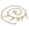 Oro Laminado Charm Anklet , Gold Filled Style Heart and Love Design, Polished, Golden Finish, 03.63.2209.10