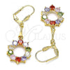 Oro Laminado Long Earring, Gold Filled Style with Multicolor Cubic Zirconia, Polished, Golden Finish, 02.387.0054.1