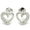 Sterling Silver Stud Earring, Heart Design, with White Cubic Zirconia, Polished, Rhodium Finish, 02.336.0106