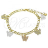 Oro Laminado Charm Bracelet, Gold Filled Style Butterfly Design, Polished, Tricolor, 03.351.0118.07