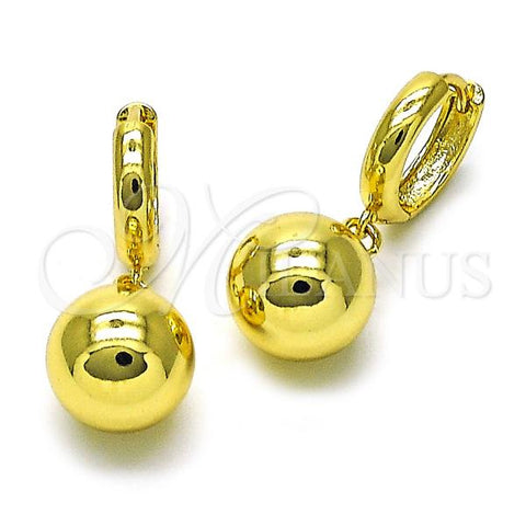 Oro Laminado Dangle Earring, Gold Filled Style Ball Design, Polished, Golden Finish, 02.341.0201