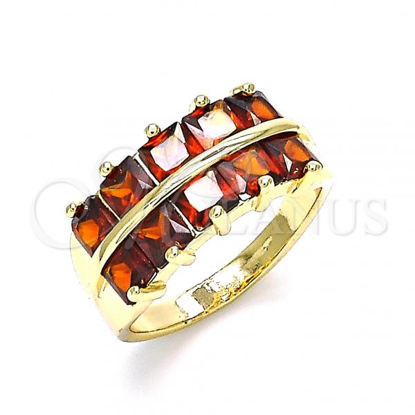 Oro Laminado Multi Stone Ring, Gold Filled Style with Garnet Cubic Zirconia, Polished, Golden Finish, 01.346.0020.2.07