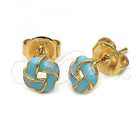Oro Laminado Stud Earring, Gold Filled Style Love Knot Design, Acqua Enamel Finish, Golden Finish, 5.126.053 *PROMO*