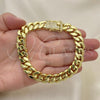Oro Laminado Basic Bracelet, Gold Filled Style Chunky Design, with White Cubic Zirconia, Polished, Golden Finish, 03.278.0005.09