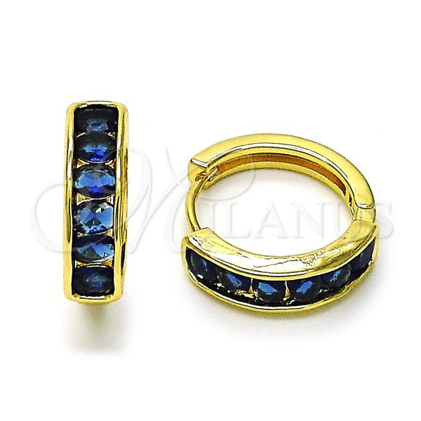 Gold Filled Hoop Earrings — Huggie Hoop with Sapphire Blue Cubic Zirconia Polished — main product view — SKU 156634 | Oro Laminado aretes de aro — Huggie Hoop with Sapphire Blue Cubic Zirconia pulido — SKU 156634