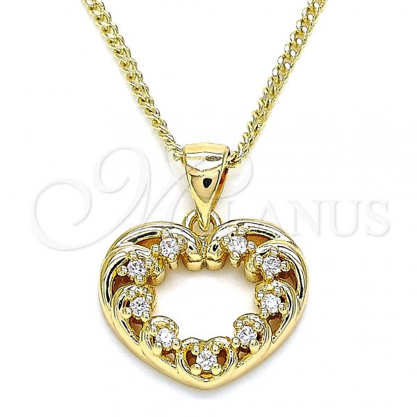 Oro Laminado Pendant Necklace, Gold Filled Style Heart Design, with White Micro Pave, Polished, Golden Finish, 04.342.0042.20