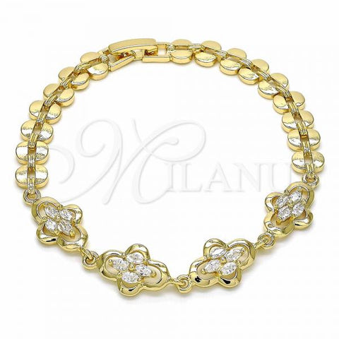 Oro Laminado Fancy Bracelet, Gold Filled Style with White Cubic Zirconia, Polished, Golden Finish, 03.357.0015.07