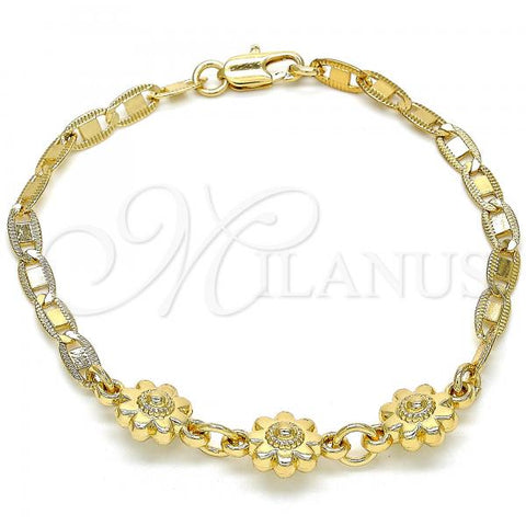 Oro Laminado Fancy Bracelet, Gold Filled Style Flower Design, Polished, Golden Finish, 03.63.1893.08