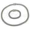Stainless Steel Necklace and Bracelet, Miami Cuban Design, Polished, Steel Finish, 06.116.0039