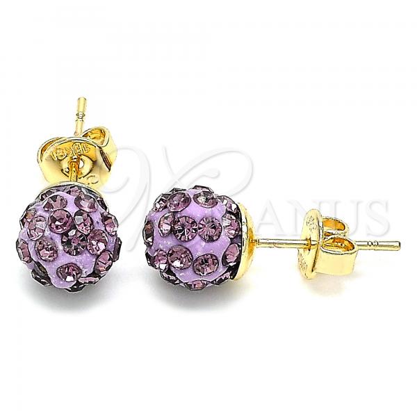 Oro Laminado Stud Earring, Gold Filled Style with Amethyst Crystal, Polished, Golden Finish, 02.63.2707