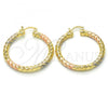 Oro Laminado Medium Hoop, Gold Filled Style and Hollow Diamond Cutting Finish, Tricolor, 02.170.0108.1.40