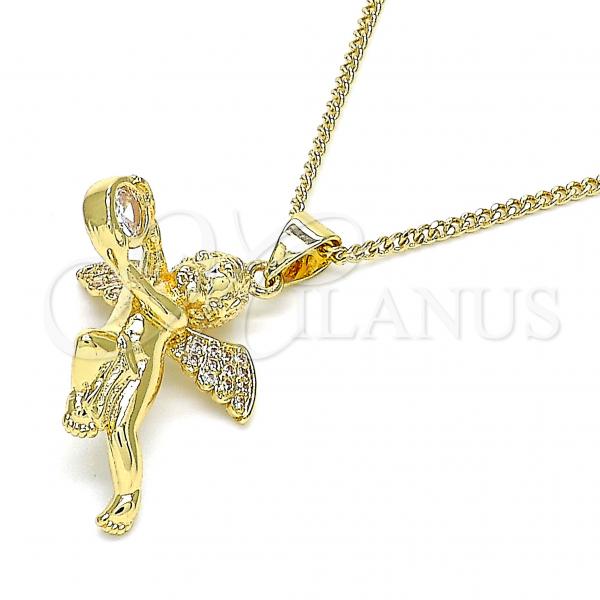 Oro Laminado Pendant Necklace, Gold Filled Style Angel Design, with White Micro Pave and White Cubic Zirconia, Polished, Golden Finish, 04.156.0440.20