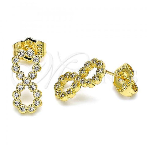 Oro Laminado Stud Earring, Gold Filled Style Infinite Design, with White Cubic Zirconia, Polished, Golden Finish, 02.156.0579