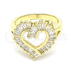 Oro Laminado Multi Stone Ring, Gold Filled Style Heart Design, with White Cubic Zirconia, Polished, Golden Finish, 01.283.0017.09 (Size 9)