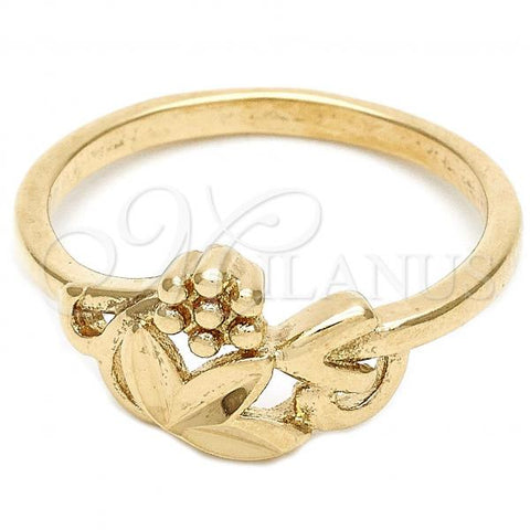 Oro Laminado Elegant Ring, Gold Filled Style Flower and Leaf Design, Diamond Cutting Finish, Golden Finish, 01.63.0573.06 (Size 6)