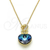 Oro Laminado Pendant Necklace, Gold Filled Style Heart Design, with Bermuda Blue and Aurore Boreale Swarovski Crystals, Polished, Golden Finish, 04.239.0044.5.18