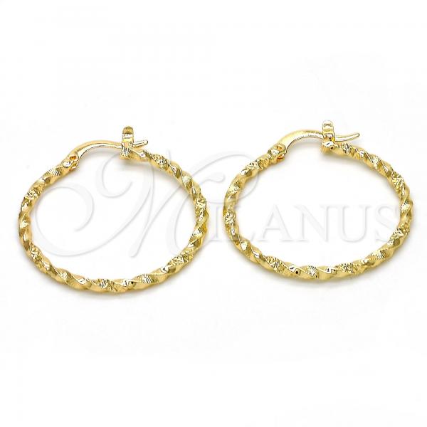 Oro Laminado Medium Hoop, Gold Filled Style Diamond Cutting Finish, Golden Finish, 02.168.0038.30