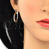 Oro Laminado Small Hoop, Gold Filled Style Greek Key Design, Diamond Cutting Finish, Tricolor, 02.163.0007.1.25