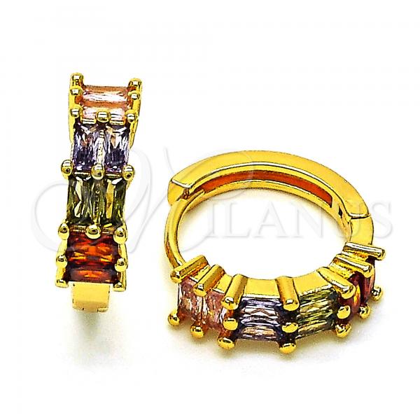 Oro Laminado Huggie Hoop, Gold Filled Style with Multicolor Cubic Zirconia, Polished, Golden Finish, 02.210.0673.1.15