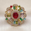 Oro Laminado Multi Stone Ring, Gold Filled Style Cluster Design, with Multicolor and Garnet Cubic Zirconia, Polished, Golden Finish, 01.266.0072