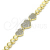 Oro Laminado Fancy Bracelet, Gold Filled Style Heart Design, with White Micro Pave, Polished, Golden Finish, 03.283.0031.07