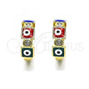 Oro Laminado Huggie Hoop, Gold Filled Style Evil Eye Design, with White Cubic Zirconia, Multicolor Enamel Finish, Golden Finish, 02.213.0192.3.15