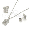 Sterling Silver Earring and Pendant Adult Set, Butterfly Design, with White Micro Pave, Polished, Rhodium Finish, 10.174.0194